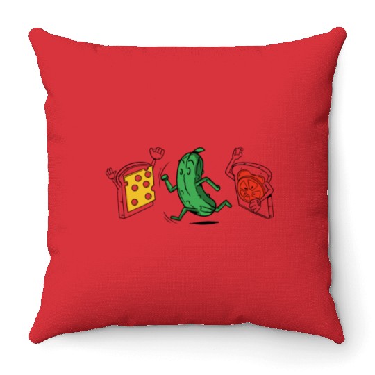 Baseball Pickle Runner Tomato Cheese Sandwich Joke Throw Pillows