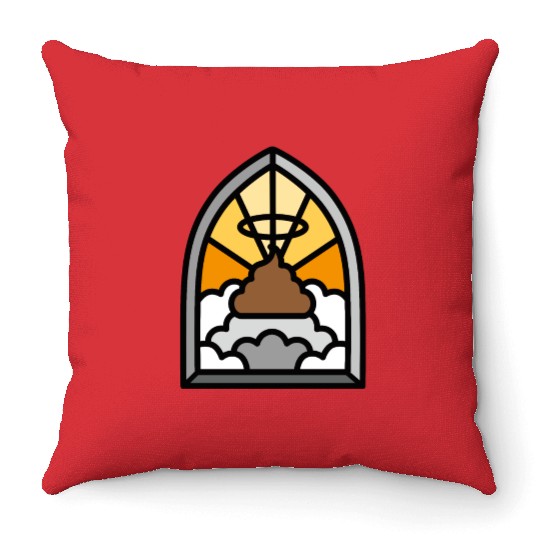 Holy Shit stained glass Church poop Holy crap poo Throw Pillows