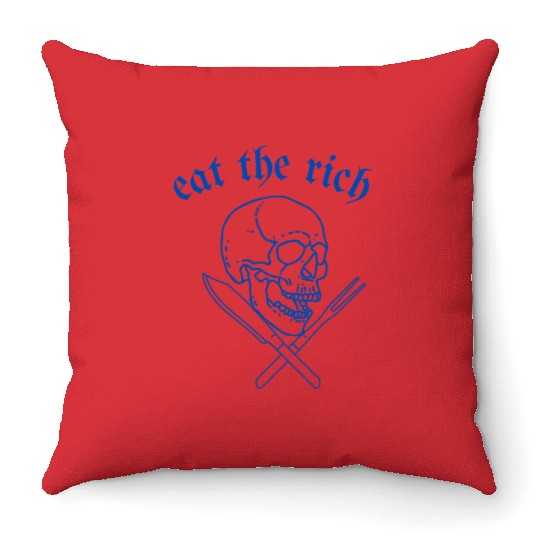 Eat The Rich - Skull and Cross Knives (blue) Throw Pillows