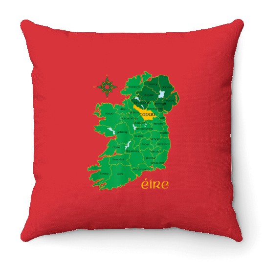 Cavan Ireland County Map Eire Irish Travel Celtic Throw Pillows