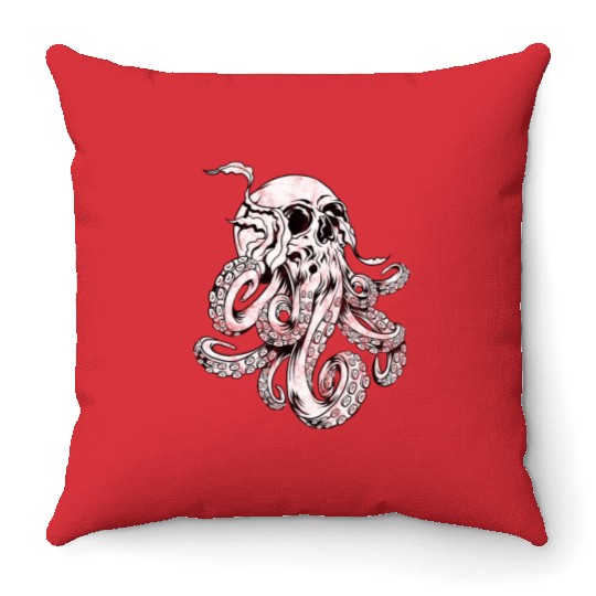 Octopus Skull Monster Kraken Cthulhu Skull for Men Throw Pillows