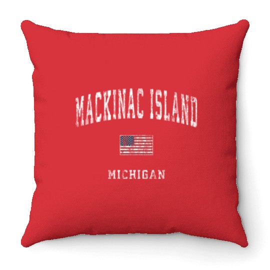 Mackinac Island Michigan MI Vintage American Flag Throw Pillows