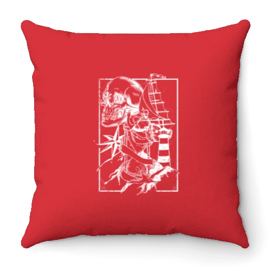 Sea life ship skull anchor compass Throw Pillows