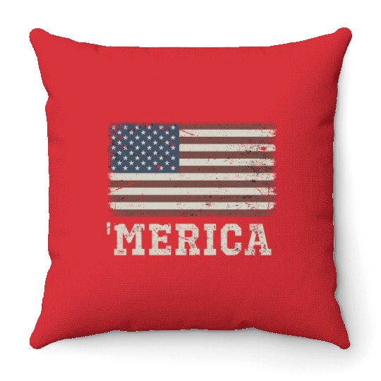 Merica Vintage Usa Flag Throw Pillows