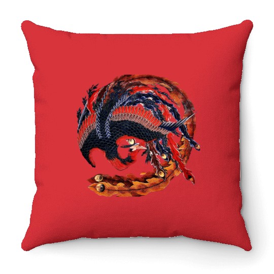 Phoenix that glares in all directions by Hokusai Throw Pillows