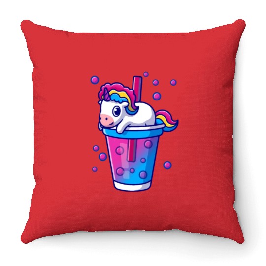Boba Tea Bubble Tea Cute Kawaii Unicorn Bisexual Throw Pillows