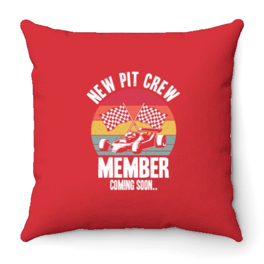 New Pit Crew Member Coming Soon Race Car Racing Throw Pillows