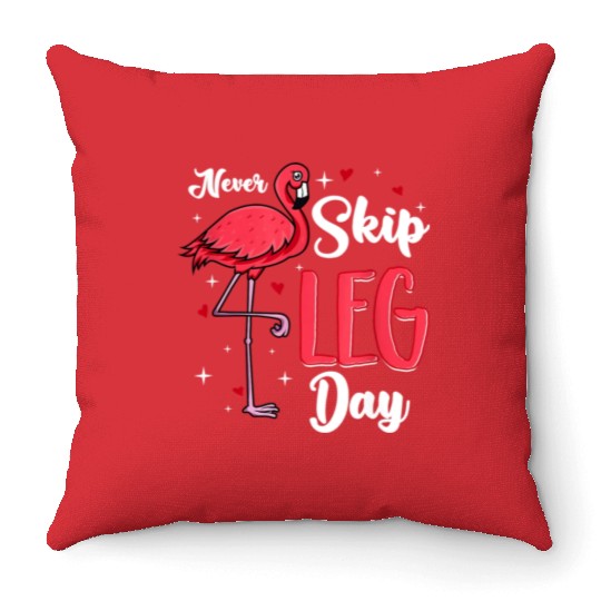 Flamingo Never Skip Leg Day Funny Gym Flamingo Throw Pillows