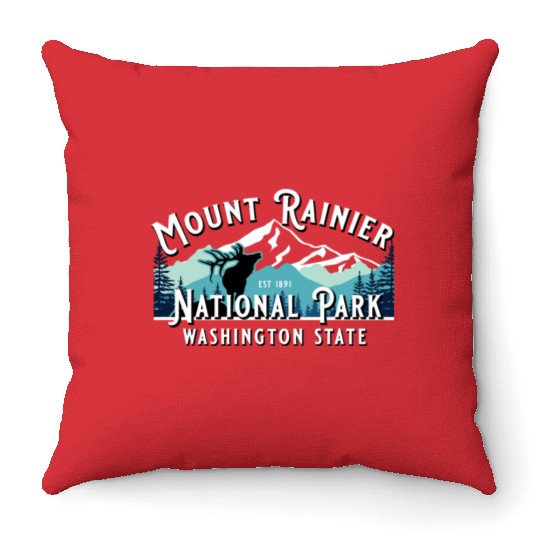 Vintage Mount Rainier National Park Washington Sou Throw Pillows