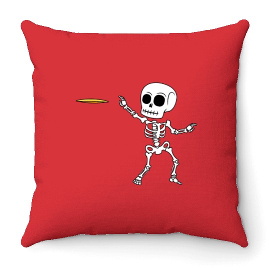Skeleton Flying Disc Golf Halloween Frisbee Throw Pillows