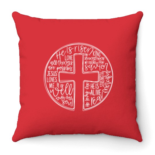 Cross With Words He is Risen Throw Pillows