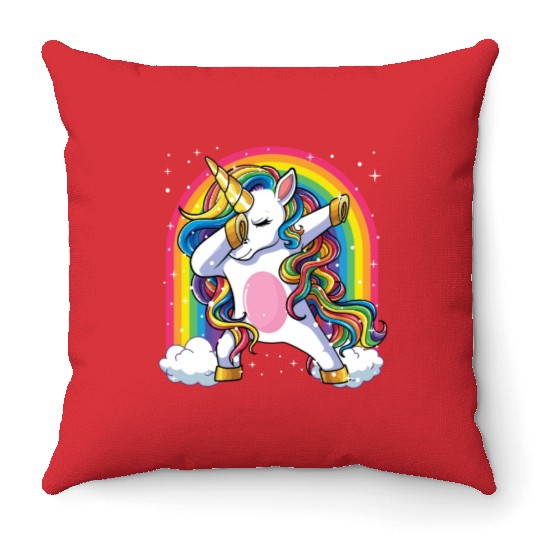 Dabbing Unicorn Rainbow Girls Kids Dab Unicorn Throw Pillows