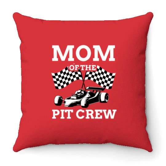 Mom Of Pit Crew Race Car Racing Throw Pillows