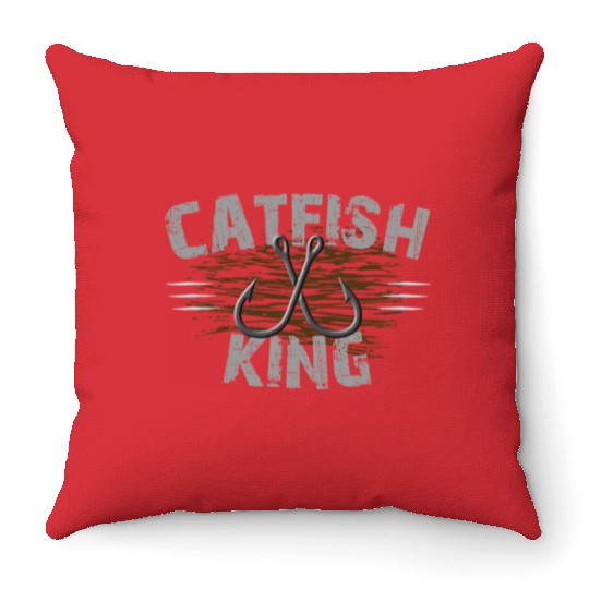 Catfish King Fishing Throw Pillows