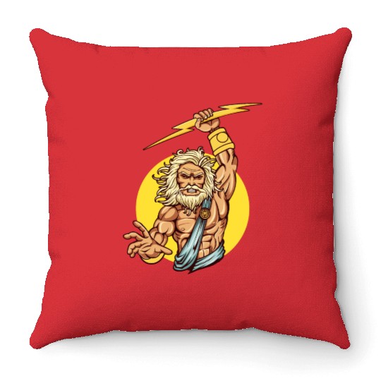 Comic - God Zeus Lightning - bright Throw Pillows