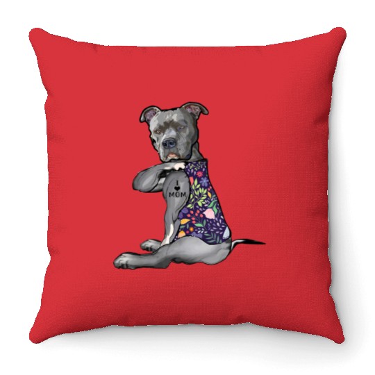 I Love Mom Tattoo Pitbull Dog Lover Women Pitbull Throw Pillows