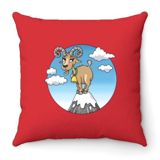 Mountain goat peaks with snow cartoon Throw Pillows