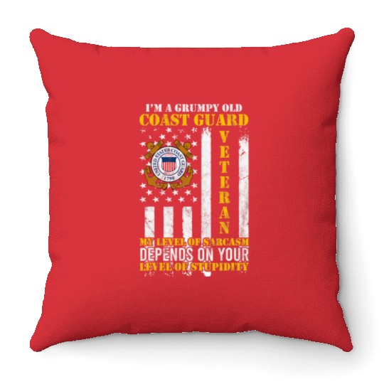 I'm a Grumpy Old US Coastguard Veteran Serving Throw Pillows