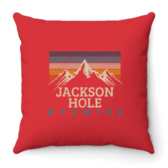 Jackson Hole Wyoming Vintage Mountains Nature Souv Throw Pillows
