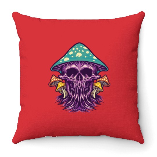 Skull Mushroom Garden Throw Pillows