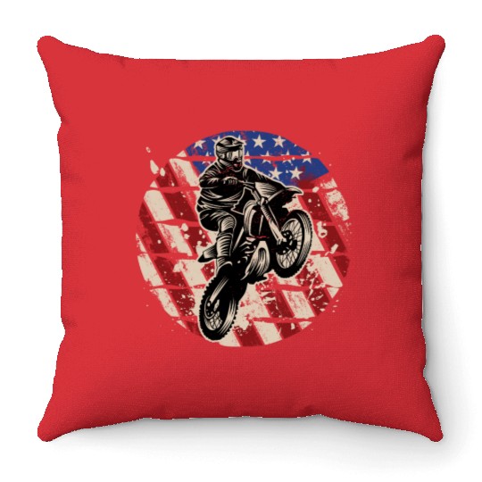 Dirt Bike American Flag Throw Pillows