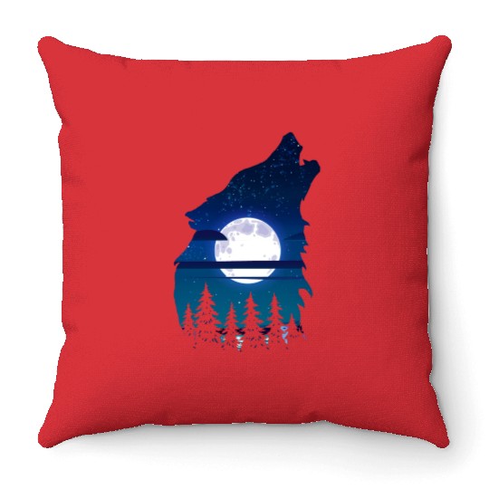 Howling wolf full moon forest howling wild Throw Pillows