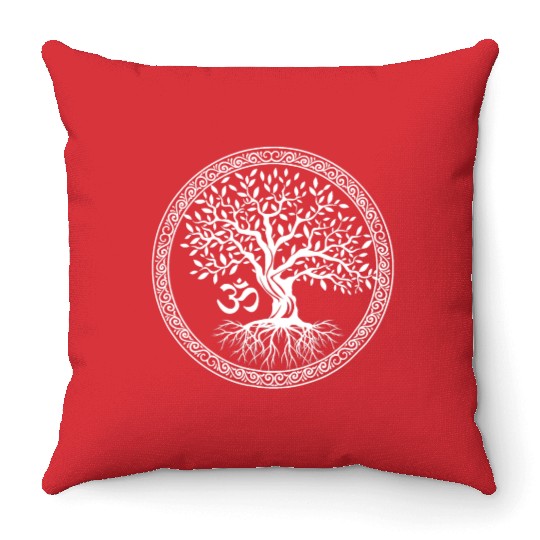 Tree of Life with Om Symbol Yoga Throw Pillows