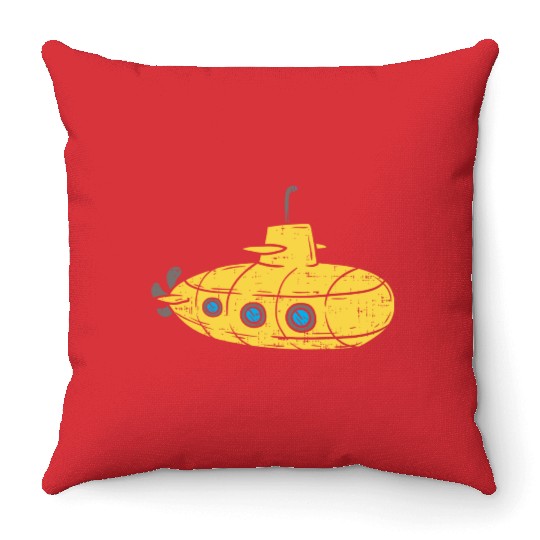 Us Navy Yellow Cartoon Submarine Cute Submariner B Throw Pillows