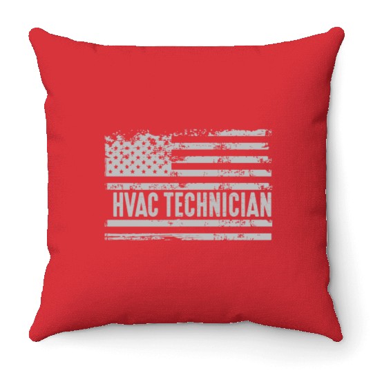 American Hvac Technician United States Flag birthd Throw Pillows