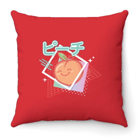 90s peach kawaii Throw Pillows