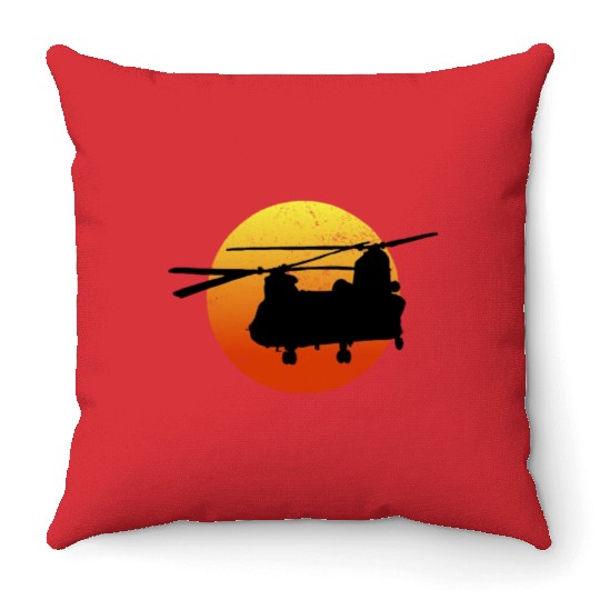 CH47 Chinook Silhouette Sunset Military Helicopter Throw Pillows
