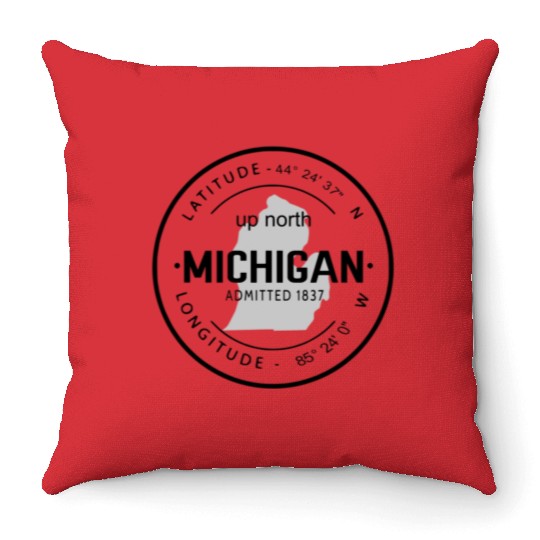 Up North Michigan 1837 Great Lakes Latitude And Lo Throw Pillows