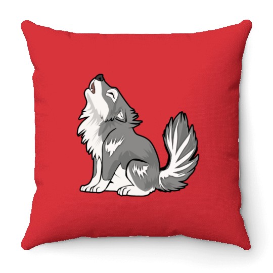 Cute Baby Howling Wolf Cub Gifts Animals Lover Throw Pillows