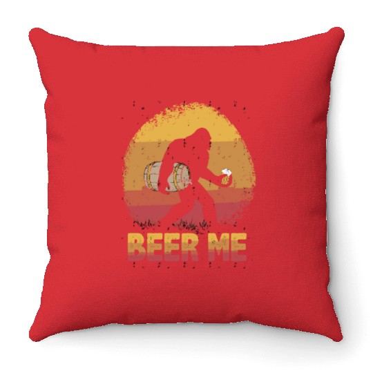 Beer Me Funny Bigfoot Loves Beer Drinking Sasquatc Throw Pillows