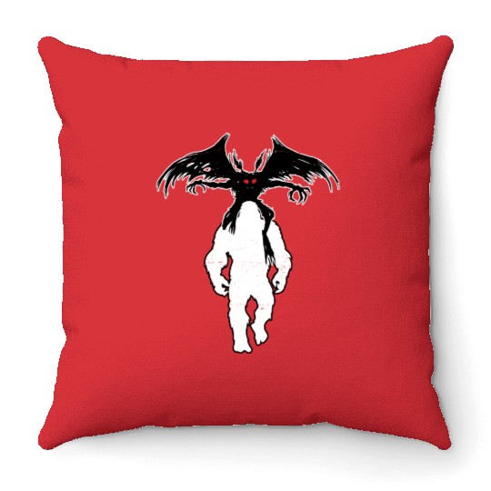 Bigfoot Riding Mothman - Funny Sasquatch Myth Throw Pillows