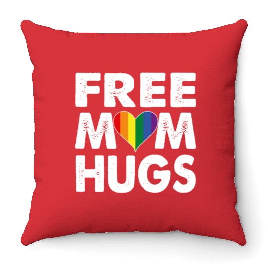 Free Mom Hugs Pride LGBTQ Rainbow Heart Throw Pillows