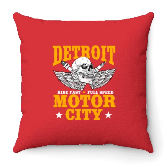Detroit Motor City, Ride Fast, Full Speed Throw Pillows