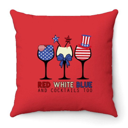 Red White Blue and Cocktails Throw Pillows