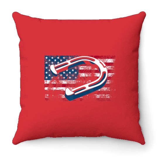 Cool Horseshoe Pitching USA Flag Funny US Pitcher Throw Pillows