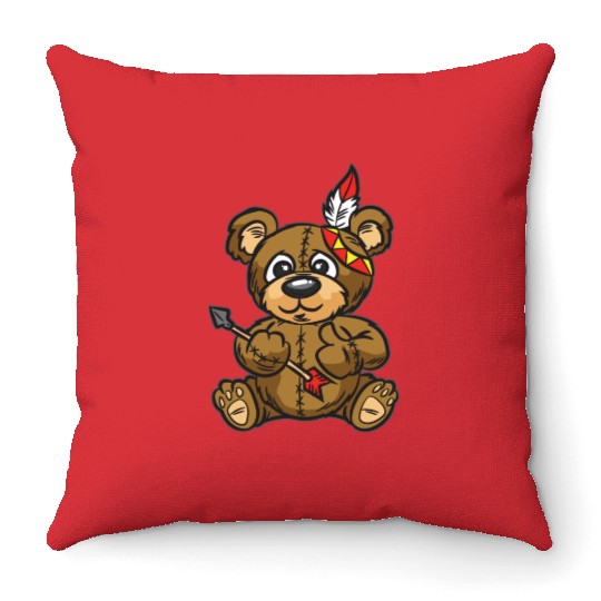 Indian Teddy Bear with Jewelry and Arrow Throw Pillows