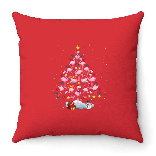 Flamingo Christmas Tree Funny Flamingo Lover Xmas Throw Pillows