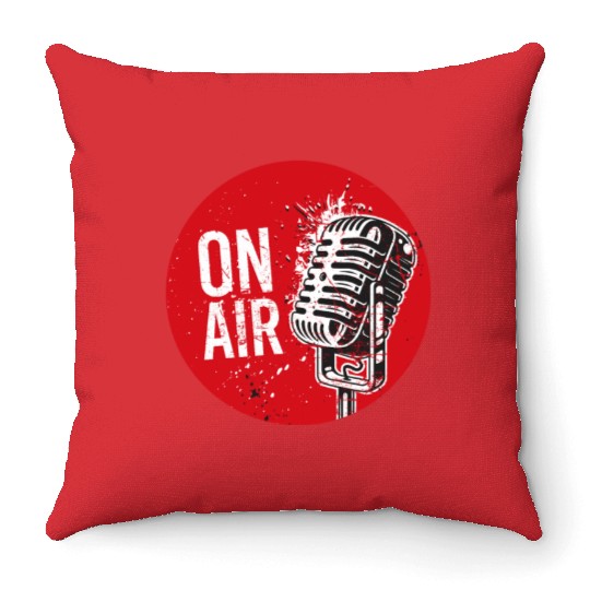 On-Air Radio Podcasting Microphone Podcast Humor Throw Pillows