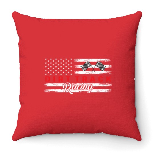 American Flag Dirt Track Racing Car Bike Driver Throw Pillows