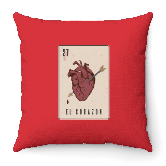 El Corazon Mexican Loteria Throw Pillows