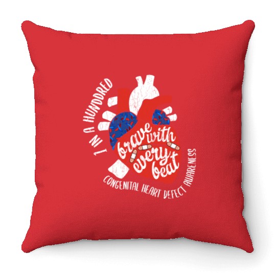 Brave With Every Beat CHD Awareness Happy Gift Throw Pillows