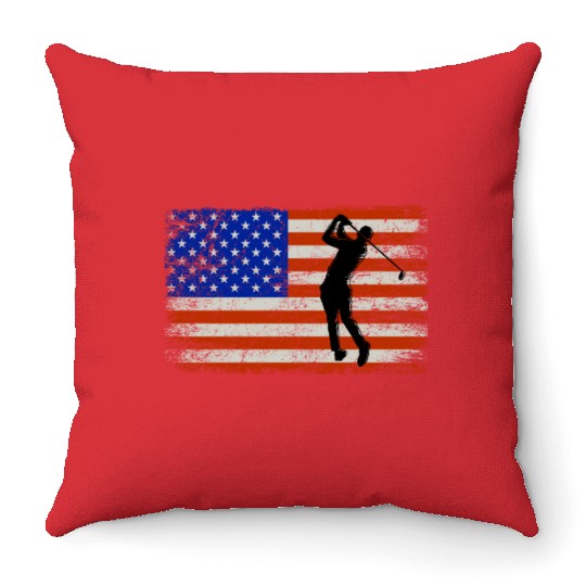 4th of July Golf American Flag Patriotic Throw Pillows