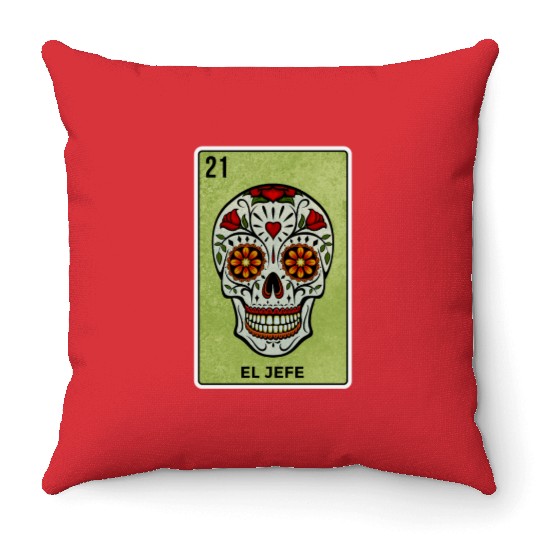 El Jefe Mexican Lottery Card Cinco De Mayo Throw Pillows