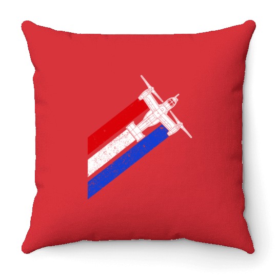 V-22 Osprey Helicopter Red White Blue Contrails Throw Pillows