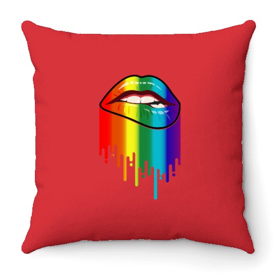 LGBTQ RAINBOW Lip Bite - Lip Bite Rainbow Pride Throw Pillows