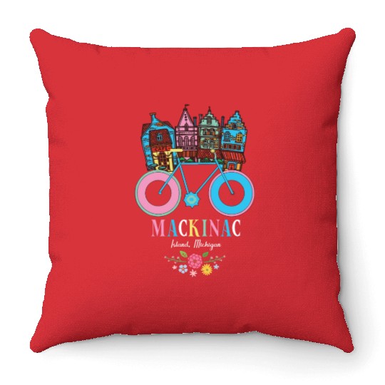 Mackinac Island Michigan Bike Art Throw Pillows